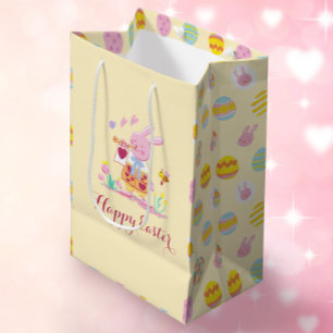 Happy Oaster Pink Bunny Garden Egg Jagen Gelb Mittlere Geschenktüte
