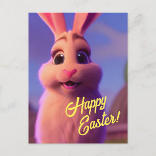 Happy Oaster Pink Bunny Postcard Feiertagspostkarte