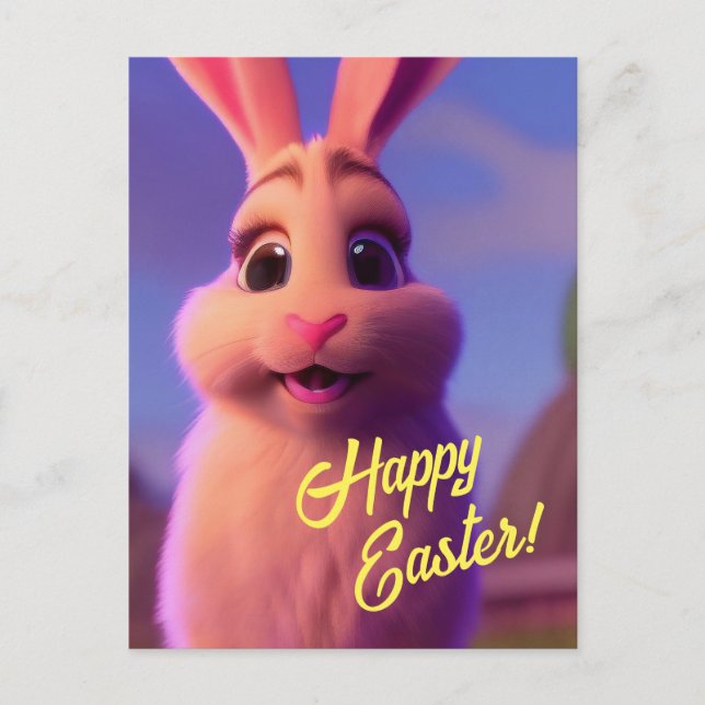 Happy Oaster Pink Bunny Postcard Feiertagspostkarte (Vorderseite)