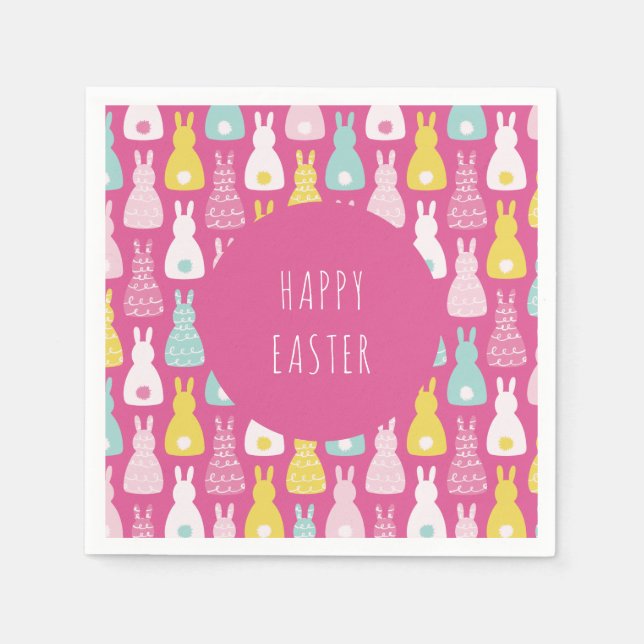 Happy Oaster Pink Bunny Rabbit Serviette (Vorderseite)