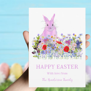 Happy Oaster Pink Bunny und Spring Florals Feiertagspostkarte