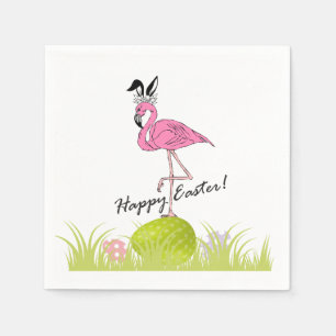 Happy Oaster Pink Flamingo Bunny Ears und Eier Serviette