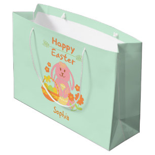 Happy Oaster Pink Kaninchen und Blume Grosses Gesc Große Geschenktüte
