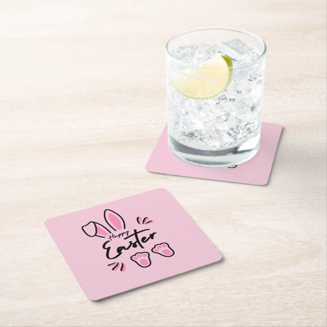 Happy Oaster (pink) Rechteckiger Pappuntersetzer (Vor Ort)