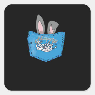Happy Oaster Pop Peeking Bunny Quadratischer Aufkleber
