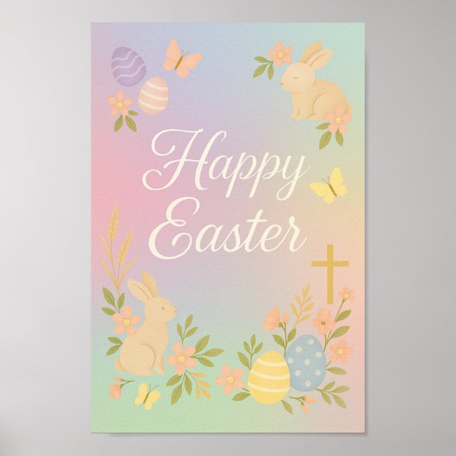 Happy Oaster Poster | Pastel Bunny Wall Art (Vorne)
