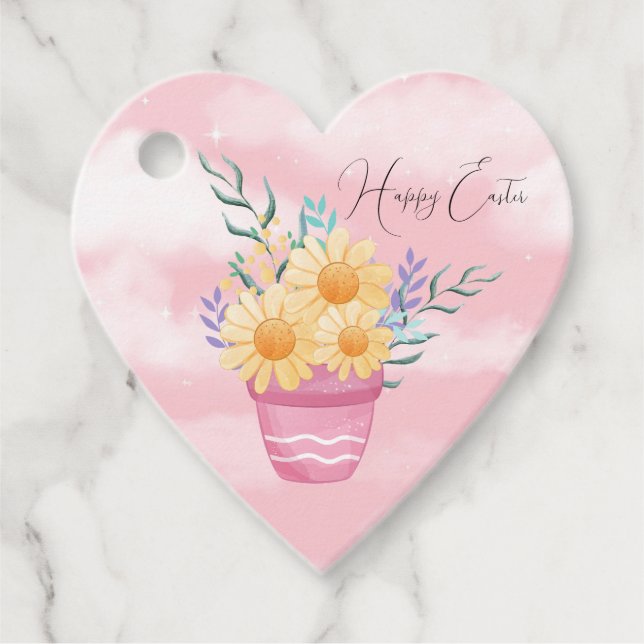 Happy Oaster Pot of Yellow Flowers Geschenkanhänger (Vorderseite)