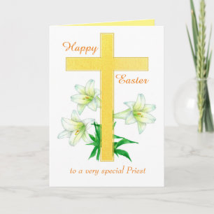 Happy Oaster Priest Cross White Lily Blume Karte