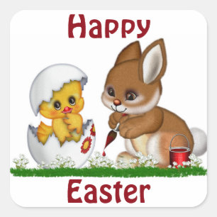 Happy Oaster Quadratischer Aufkleber