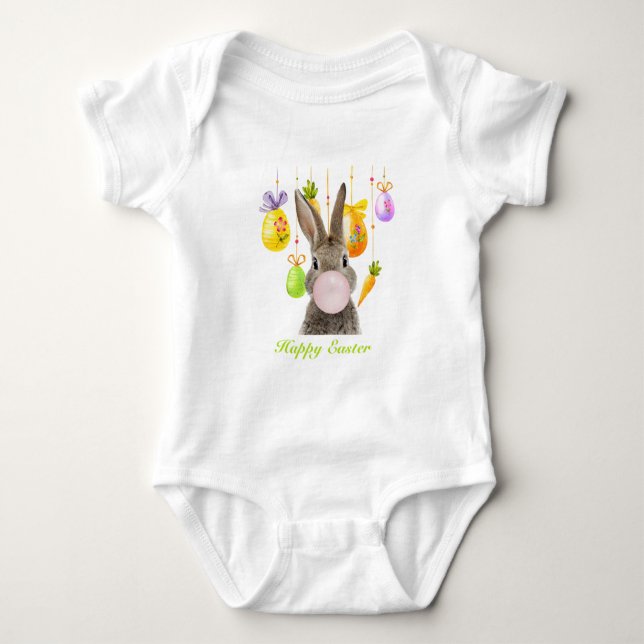 Happy Oaster Rabbit Blown Pink Bubble Gum Baby Strampler (Vorderseite)