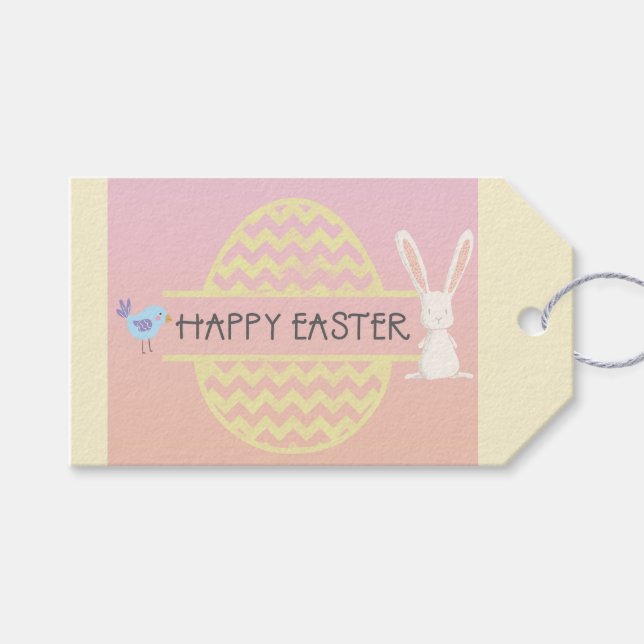 Happy Oaster Rabbit Egg and Bird Geschenkanhänger (Vorderseite (Horizontal))