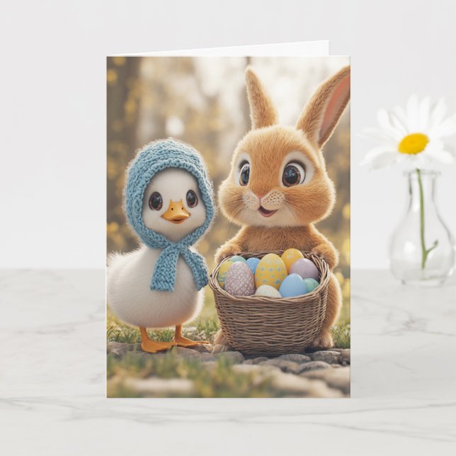 Happy Oaster Rabbit Eggs Baby Duckling Karte (Kleine Pflanze)