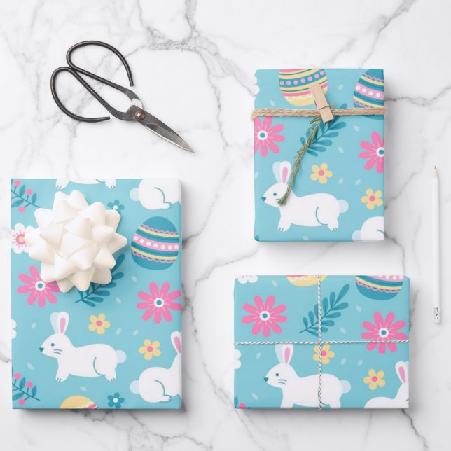 Happy Oaster Rabbit Floral Geschenkpapier Set (Vorderseite)