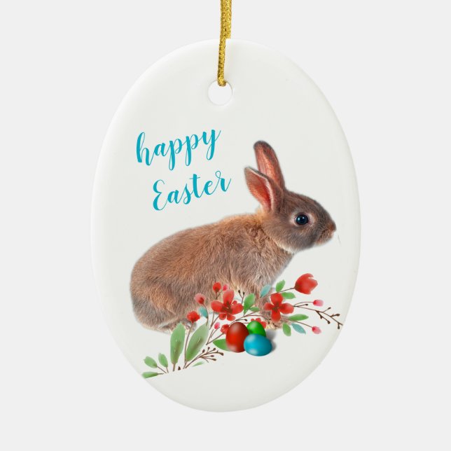 Happy Oaster Rabbit Holiday Keramik Ornament (Vorne)