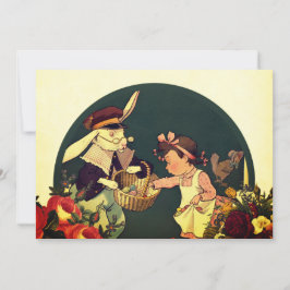 Happy Oaster Rabbit mit einem Vintagen Osterkorb Feiertagskarte