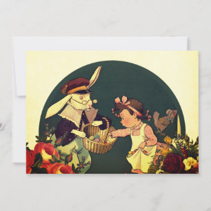 Happy Oaster Rabbit mit einem Vintagen Osterkorb Feiertagskarte