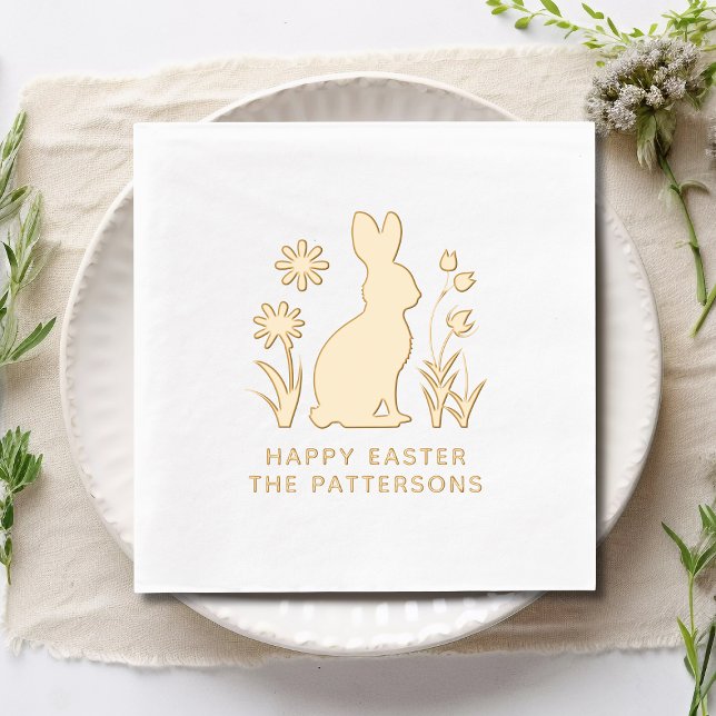 Happy Oaster Rabbit Spring Blumen Personalisiert Servietten Mit Folie (Von Creator hochgeladen)