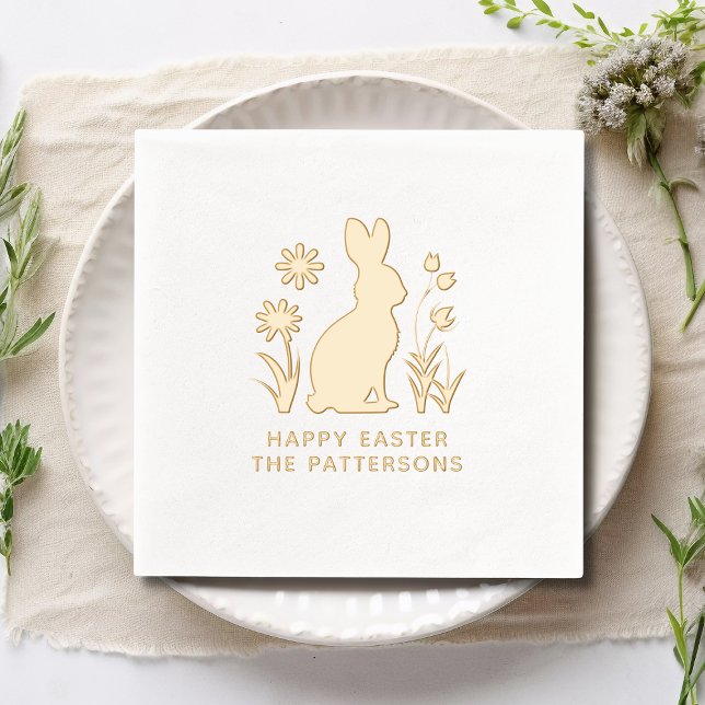 Happy Oaster Rabbit Spring Blumen Personalisiert Servietten Mit Folie (Von Creator hochgeladen)