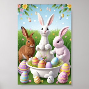 Happy Oaster Rabbits Poster