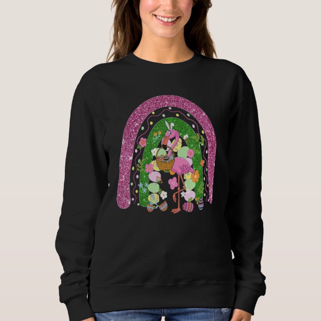 Happy Oaster Rainbow Flamingo mit Ostereierkolben Sweatshirt (Vorderseite)