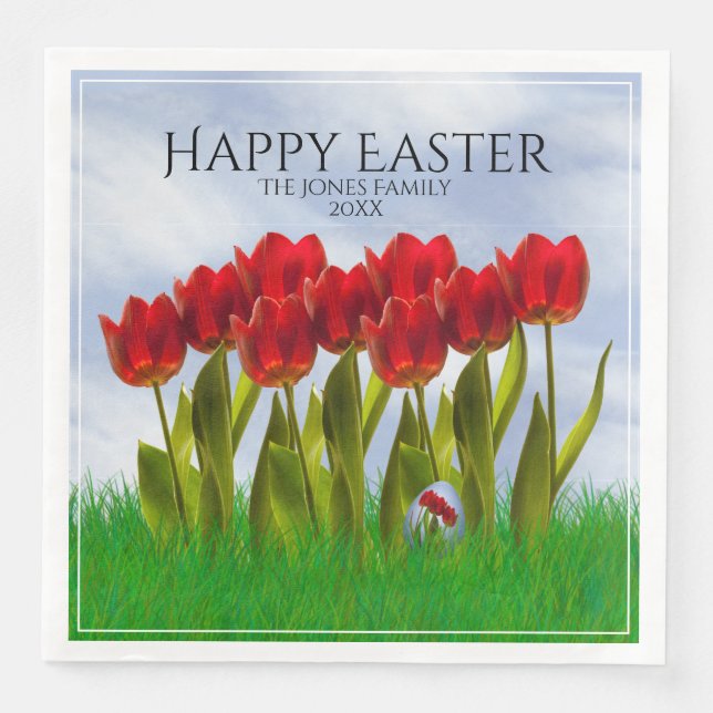 Happy Oaster: Red Tulips Floral Fotografy Egg Serviette (Vorderseite)