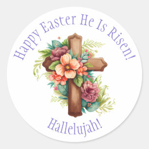 Happy Oaster Religious He is Risen Hallelujah Runder Aufkleber