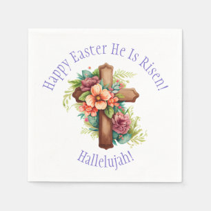 Happy Oaster Religious He is Risen Hallelujah Serviette