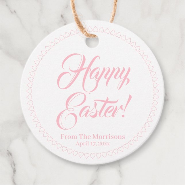 Happy Oaster rosa Herzen Rand benutzerdefinierte S Geschenkanhänger (Vorderseite)