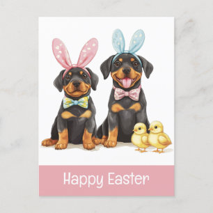 Happy Oaster Rottweiler Hunde Bunny Ears Postkarte