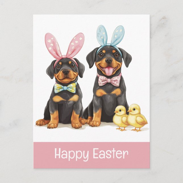 Happy Oaster Rottweiler Hunde Bunny Ears Postkarte (Vorderseite)