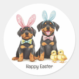 Happy Oaster Rottweiler Hunde Bunny Ears Runder Aufkleber