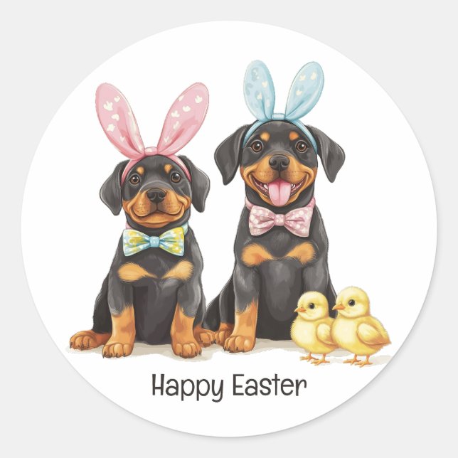 Happy Oaster Rottweiler Hunde Bunny Ears Runder Aufkleber (Vorderseite)