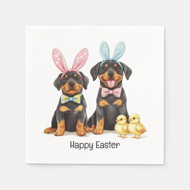 Happy Oaster Rottweiler Hunde Bunny Ears Serviette (Vorderseite)