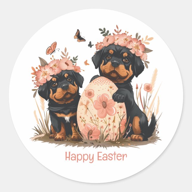 Happy Oaster Rottweiler Hunde Runder Aufkleber (Vorderseite)