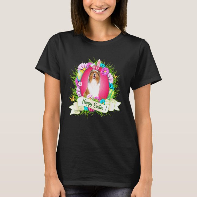 Happy Oaster Rough Collie Tragen Bunny Ear Eggs C T-Shirt (Vorderseite)