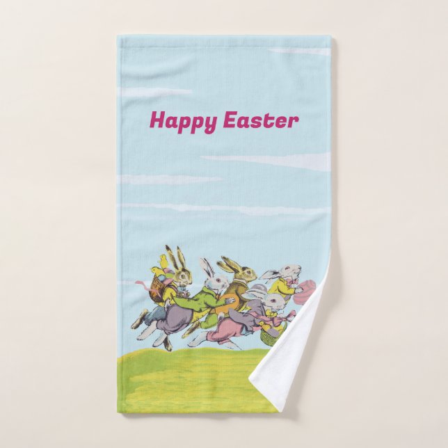 Happy Oaster Running Bunnies Baskets Grass Handtuch (Handtuch)