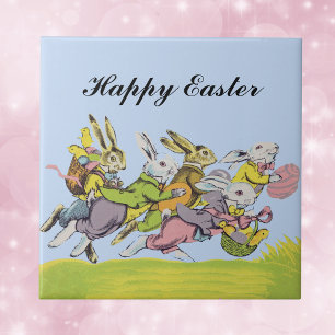 Happy Oaster Running Pastel Rabbits Fliese