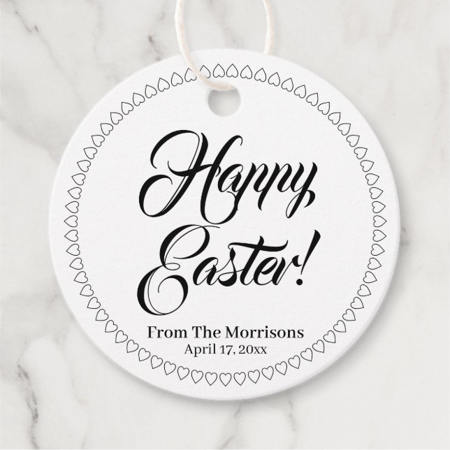 Happy Oaster Schwarz-weiße Herzen kundenspezifisch Geschenkanhänger (Vorderseite)