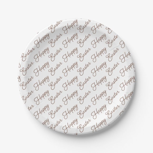 Happy Oaster Script Brown on White Paper Plate Pappteller (Vorderseite)