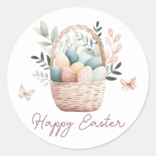 Happy Oaster Script EGG Basket Runder Aufkleber