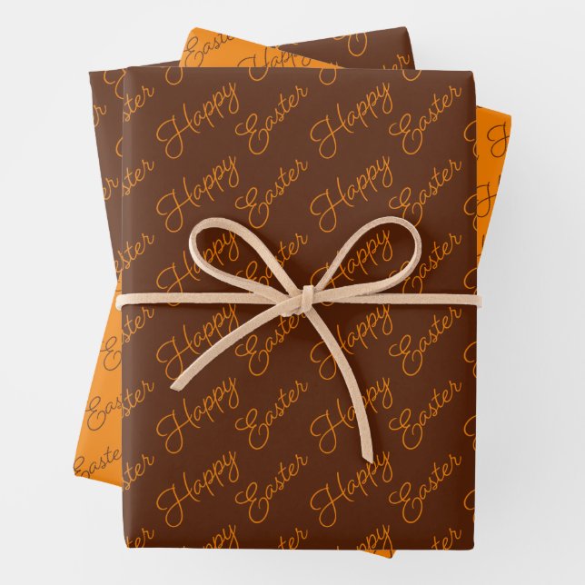 Happy Oaster Script Orange und Brown Geschenkpapier Set (Beispiel)
