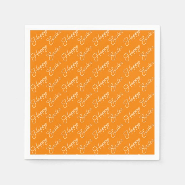 Happy Oaster Script White über Orange Paper Napkin Serviette (Vorderseite)