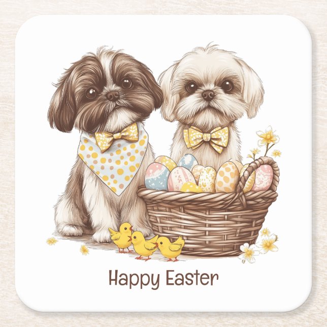 Happy Oaster Shih Tzu Hogs Rechteckiger Pappuntersetzer (Vorderseite)