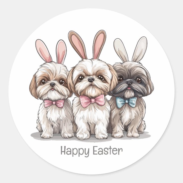 Happy Oaster Shih Tzu Hogs Runder Aufkleber (Vorderseite)