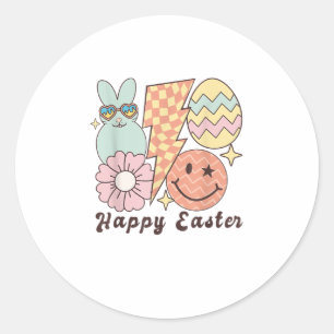 Happy Oaster Smile Face Retro Hippie Bunny Rabbit Runder Aufkleber