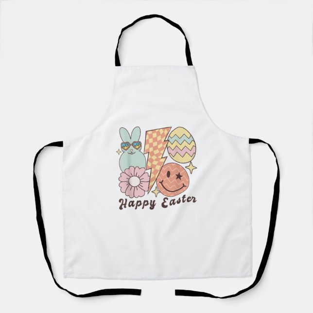 Happy Oaster Smile Face Retro Hippie Bunny Rabbit Schürze (Vorderseite)