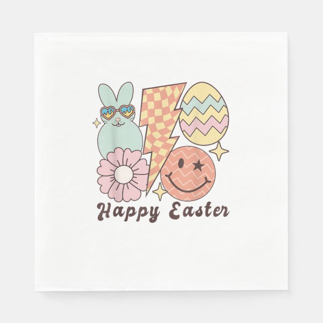 Happy Oaster Smile Face Retro Hippie Bunny Rabbit Serviette (Vorderseite)
