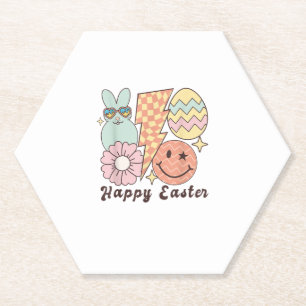 Happy Oaster Smile Face Retro Hippie Bunny Rabbit Untersetzer