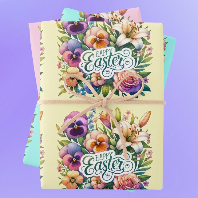 Happy Oaster Spring Blumen 3 Pastelversionen Geschenkpapier Set (Von Creator hochgeladen)