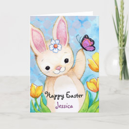 Happy Oaster Spring Bunny Butterfly und Tulips Feiertagskarte
